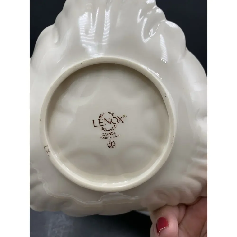 Lot of 2 Lenox Serving Pieces - Fruits of Life Tidbit Tray - Triad Leaf Embossed